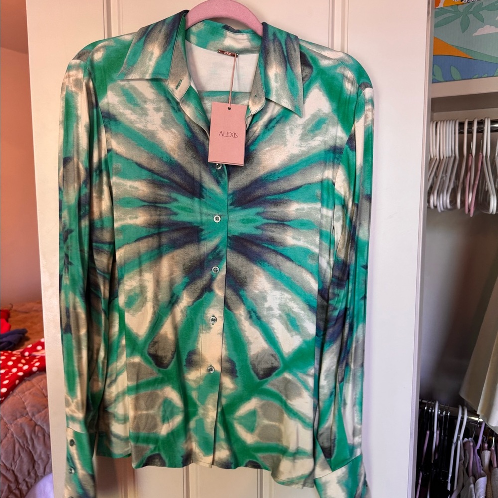 Alexis Green and Black Patterned Button Down SET